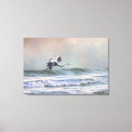 Blue Heron op het strand Canvas Afdruk