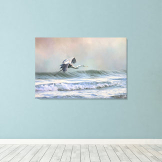 Blue Heron op het strand Canvas Afdruk