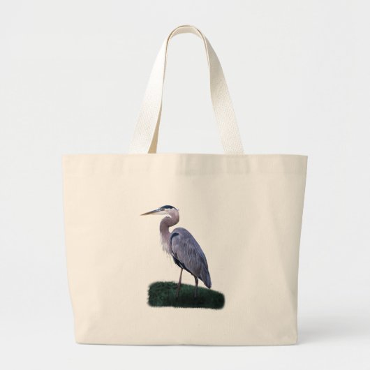 Blue Heron Permanent in Grass Bag Grote Tote Bag (Voorkant)