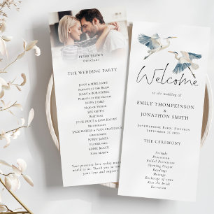 Blue Heron Photo Overlay Script Wedding Programmakaart