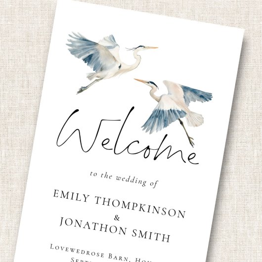 Blue Heron Photo Overlay Script Wedding Programmakaart