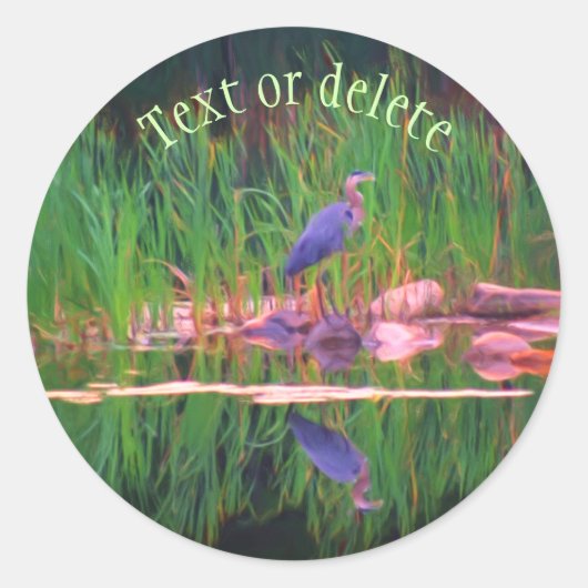 Blue Heron reflecteert Animal Art gepersonaliseerd Ronde Sticker (Voorkant)