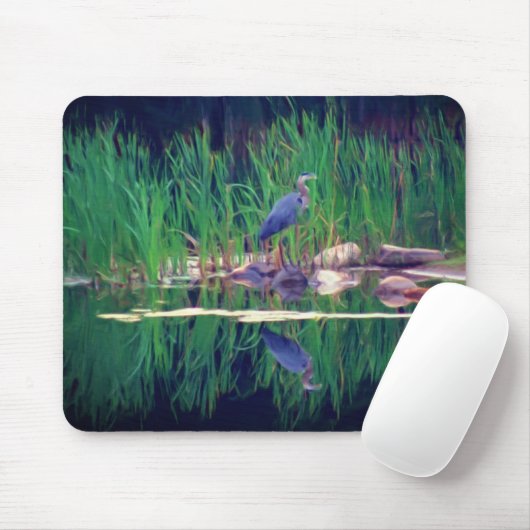 Blue Heron reflecteert Animal Art Muismat (Met muis)