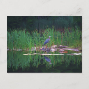 Blue Heron reflecteert Animal Painting Briefkaart