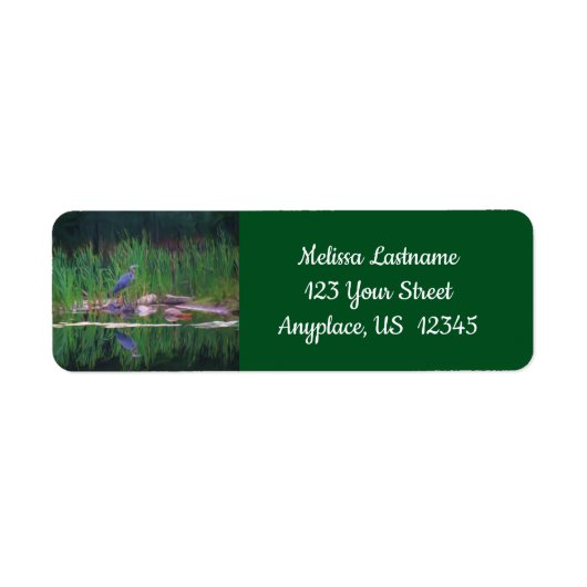 Blue Heron Reflections Animal Painting Address Etiket (Voorkant)