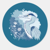 Blue Heron Ronde Sticker (Voorkant)
