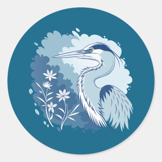  Blue Heron Ronde Sticker (Voorkant)