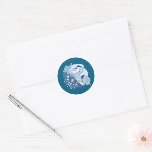 Blue Heron Ronde Sticker (Envelop)