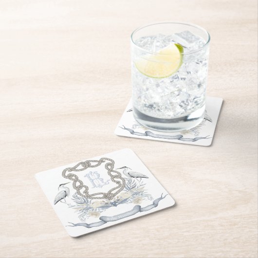 Blue Heron Rope Monogram Crest Kartonnen Onderzetters (Insitu)