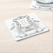 Blue Heron Rope Monogram Crest Kartonnen Onderzetters (Schuin)