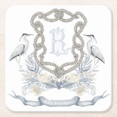 Blue Heron Rope Monogram Crest Kartonnen Onderzetters (Voorkant)