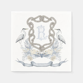 Blue Heron Rope Monogram Crest Servet