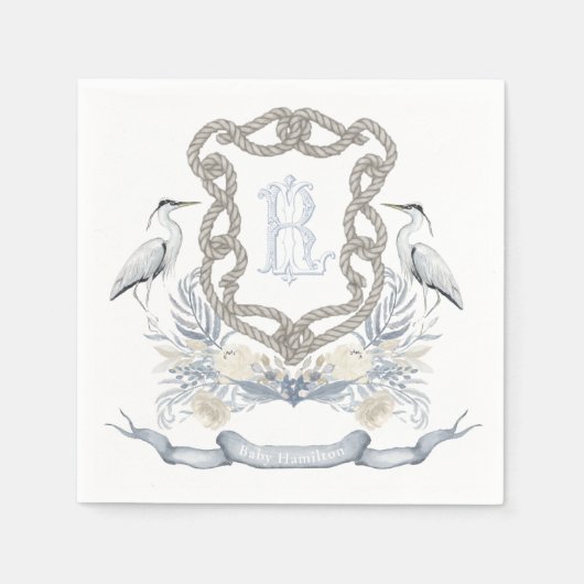 Blue Heron Rope Monogram Crest Servet (Voorkant)