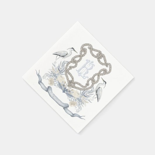 Blue Heron Rope Monogram Crest Servet (Hoek)