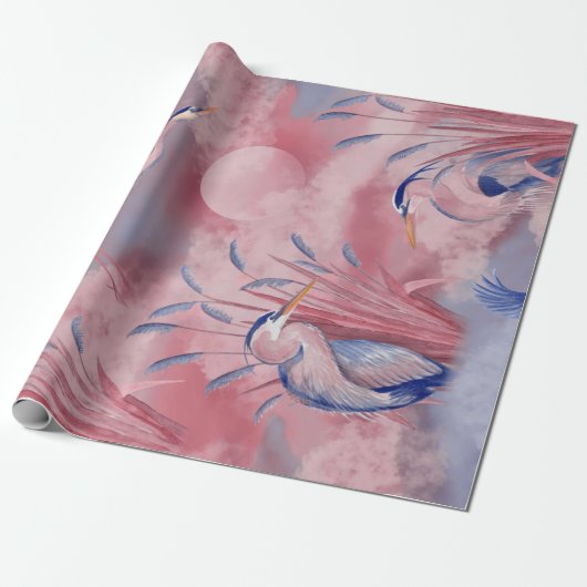 Blue Heron - roze Cadeaupapier (Uitgerold)