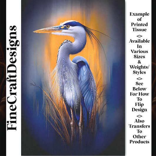 Blue Heron, Sinaasappel & Deep Indigo BW2 Decoupag Tissuepapier