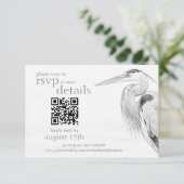 Blue Heron Sketch Wedding QR Code Details en RSVP Kaartje (Staand voorkant)