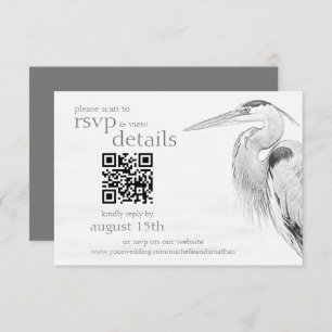 Blue Heron Sketch Wedding QR Code Details en RSVP Kaartje