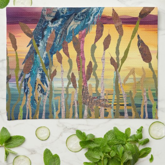 Blue Heron Sunset Keukenhanddoek (Gevouwen)