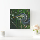 Blue Heron Vroege Vogeljager Vierkante Klok (Huis)