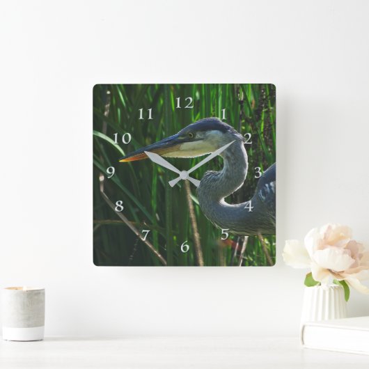 Blue Heron Vroege Vogeljager Vierkante Klok (Huis)