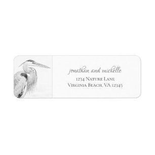 Blue Heron Water Bird Sketch Adres Etiket