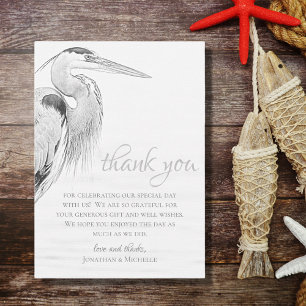 Blue Heron Water Bird Sketch Flat Wedding Bedankkaart