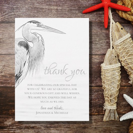 Blue Heron Water Bird Sketch Flat Wedding Bedankkaart