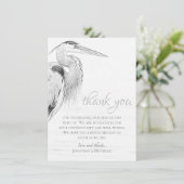 Blue Heron Water Bird Sketch Flat Wedding Bedankkaart (Staand voorkant)