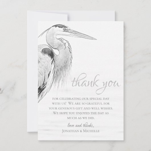 Blue Heron Water Bird Sketch Flat Wedding Bedankkaart (Voorkant)