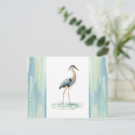 Blue Heron waterverf Briefkaart (Staand voorkant)