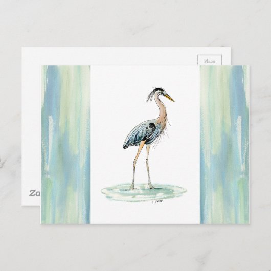 Blue Heron waterverf Briefkaart (Voorkant / Achterkant)
