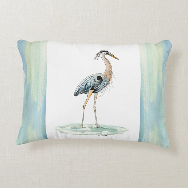 Blue Heron waterverf Decoratief Kussen (Achterkant)