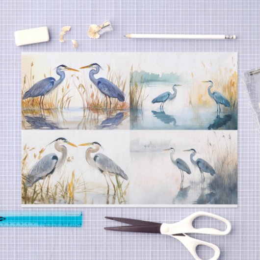 Blue Herons Collage 1 Decoupage Papier (Craft)