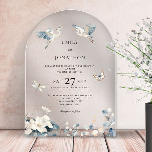 Blue Herons Flying Foliage Wedding Acryl Uitnodigingen