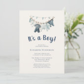 Blue Het is een Boy Clothesline Baby shower Kaart (Staand voorkant)