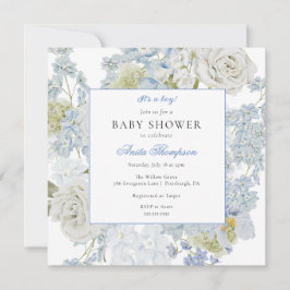 Blue Het is een Boy Floral Bow Baby shower Kaart