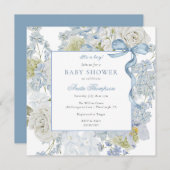 Blue Het is een Boy Floral Bow Baby shower Kaart (Voorkant / Achterkant)