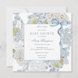 Blue Het is een Boy Floral Bow Baby shower Kaart