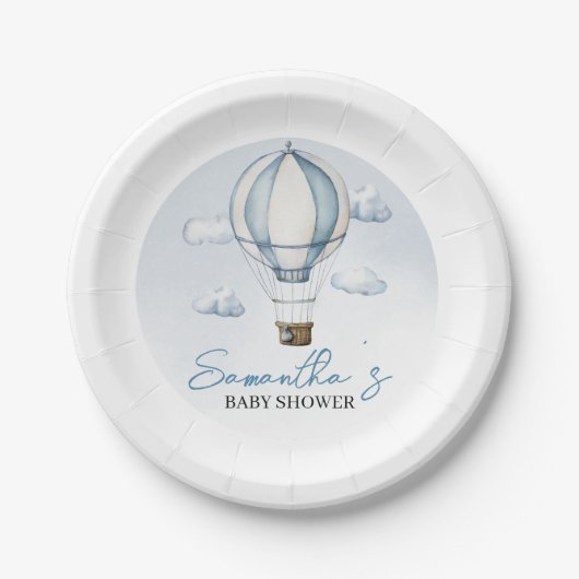 Blue Hete Luchtballon Baby shower Papier Bord (Voorkant)