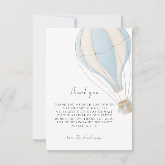 Blue Hete Luchtballon Boy Baby shower Bedankt (Voorkant)