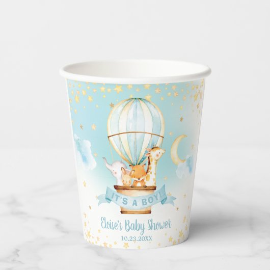 Blue Hete Luchtballon Leuke Dieren Jongen Baby sho Papieren Bekers (Achterkant)