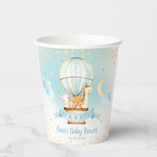 Blue Hete Luchtballon Leuke Dieren Jongen Baby sho Papieren Bekers (Voorkant)