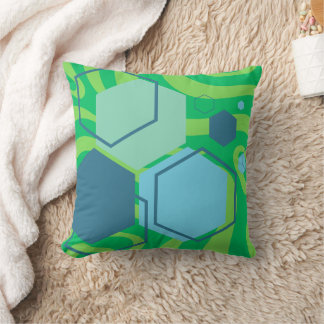 Blue Hexagon Green Wave Abstract Sierkussen