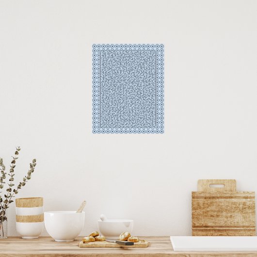 Blue Hexagon Maze Poster (Keuken)