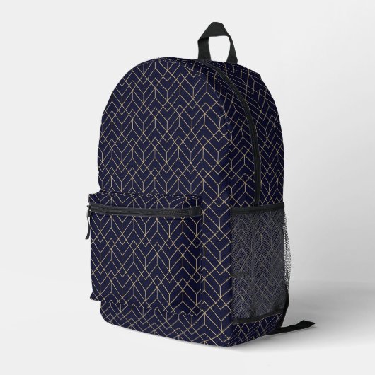 Blue Hexagon Pattern Bedrukte Rugzak (Achterkant Hoek Rechts)