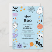 Blue Hey Boo Schattige Ghost Halloween 5e Verjaard Kaart (Voorkant)