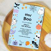 Blue Hey Boo Schattige Ghost Halloween 5e Verjaard Kaart