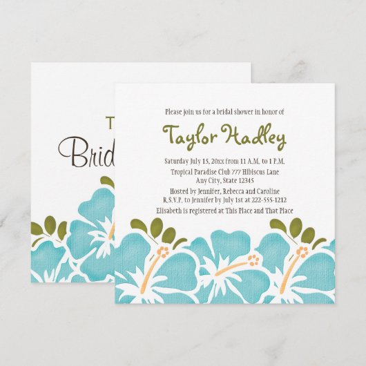 Blue Hibiscus Bridal Shower Invitations Kaart (Voorkant / Achterkant)