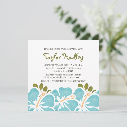 Blue Hibiscus Bridal Shower Invitations Kaart (Staand voorkant)